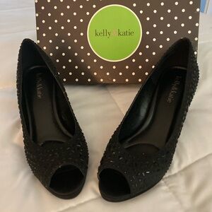 Black Beaded Peep Toe Kelly & Katie Heels